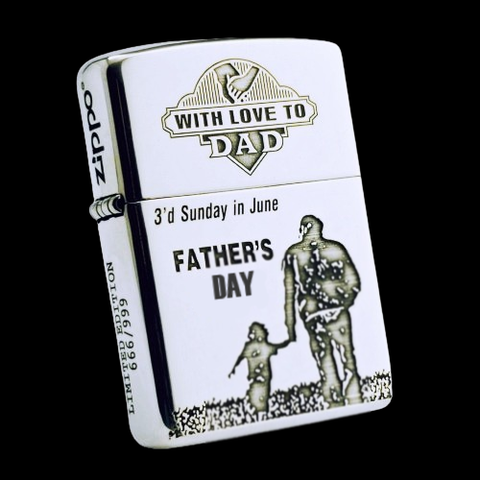 BẬT LỬA ZIPPO ARMOR VỎ DẦY BẠC ĐÚC NGUYÊN KHỐI STERLING CHỦ ĐỀ CHA CON - ZB20