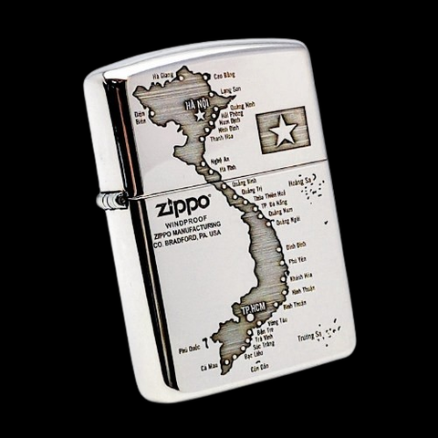 Bật Lửa Zippo Bạc Đúc Nguyên Khối Sterling Armor Chủ Đề Bản Đồ Hình Chữ S Việt Nam ZB63