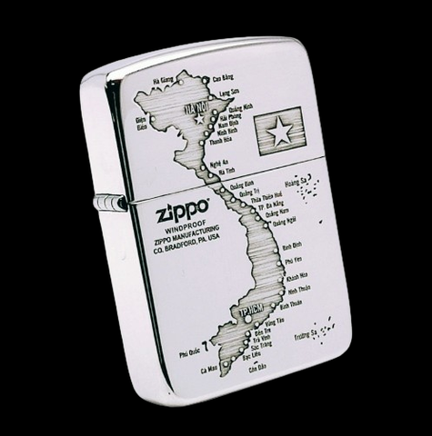 Bật Lửa Zippo Bạc Đúc Nguyên Khối Sterling Replica 1941 Chủ Đề Bản Đồ Hình Chữ S Việt Nam ZB62