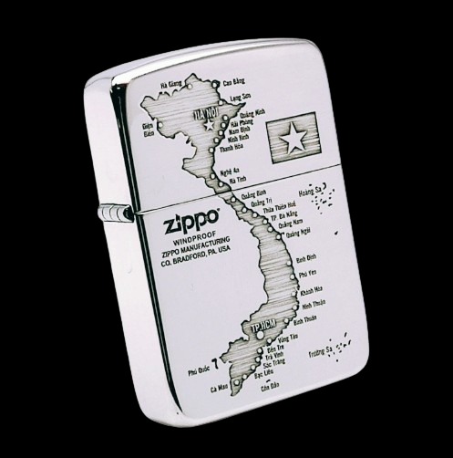 Bật Lửa Zippo Bạc Đúc Nguyên Khối Sterling Replica 1941 Chủ Đề Bản Đồ Hình Chữ S Việt Nam ZB62