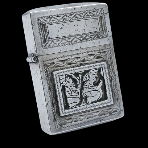 BẬT LỬA CỔ BẠC QUATEMALA NGUYÊN KHỐI STERLING CỔ, HỌA TIẾT LÀM THỦ CÔNG, ĐỜI ĐẦU CHƯA TRIỆN DẤU CỰC HIẾM GẶP SX THẬP NIÊN 1940S BK30