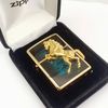 Bật Lửa Zippo Xuất Nhật Khảm Xà Cừ Xanh Vân Đá Mạ Vàng Emblem Ngựa Hiếm Gặp ZN158