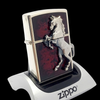 Bật Lửa Zippo Xuất Nhật Khảm Xà Cừ Đỏ Vân Đá Mạ Bạc Emblem Ngựa Hiếm Gặp ZN157