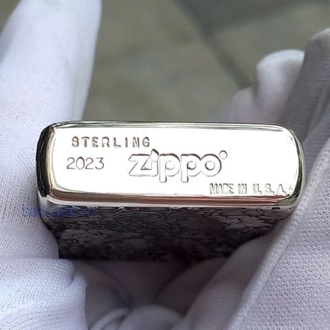 BẬT LỬA ZIPPO BẠC ĐÚC NGUYÊN KHỐI STERLING CHỦ ĐỀ HOA MẪU ĐƠN 4 MẶT ZB43