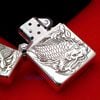 BẬT LỬA ZIPPO BẠC ĐÚC NGUYÊN KHỐI STERLING CAO CẤP KHẮC CÁ CHÉP TRONG ĐẦM SEN - ZB11