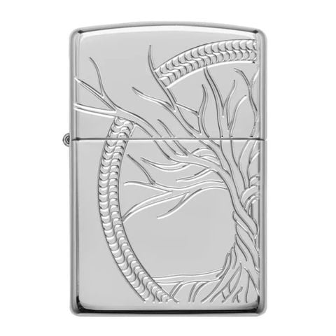 Bật Lửa Zippo Sterling Silver Bạc Đúc Nguyên Khối Armor Vỏ Dầy Chủ Đề Tree of Life Design Hoa Văn ZB89