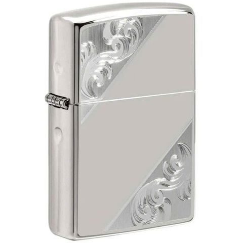 Bật Lửa Zippo Sterling Silver Bạc Đúc Nguyên Khối Hoa Văn Diagonal Filigree Design ZB91