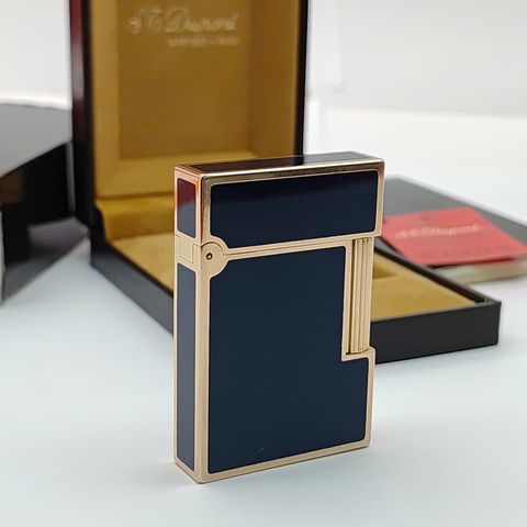 Bật Lửa Dupont Ligne 2 Bọc Vàng Phủ Men Xanh NaVy 2 Lỗ Phom Thấp DP171