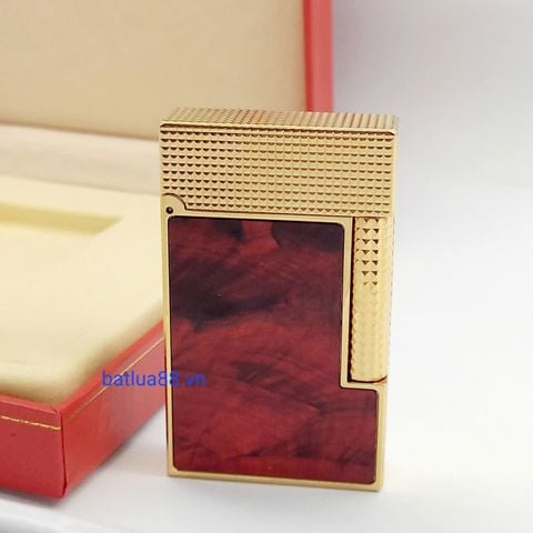 Bật Lửa Dupont Xăng Mạ Vàng Khảm Trai Ánh Đỏ Nắp Vân Kim Cương DX24