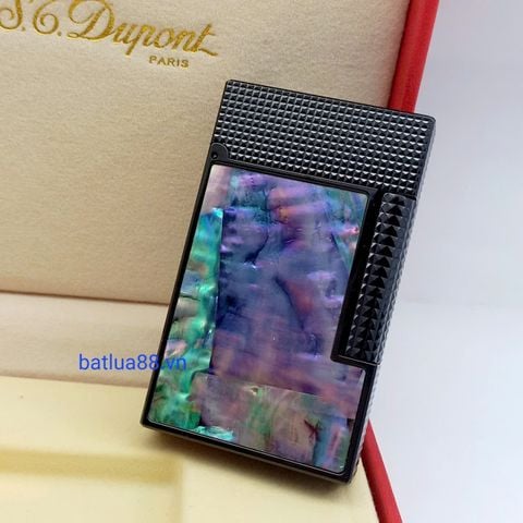 Bật Lửa Dupont Xăng Mạ Đen Khảm Trai Ánh Xanh Tím Nắp Vân Kim Cương DX23