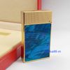 Bật Lửa Dupont Xăng Mạ Vàng Khảm Trai Ánh Xanh Navy Nắp Vân Kim Cương DX22