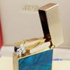 Bật Lửa Dupont Xăng Mạ Vàng Khảm Trai Ánh Xanh Navy Nắp Vân Kim Cương DX22