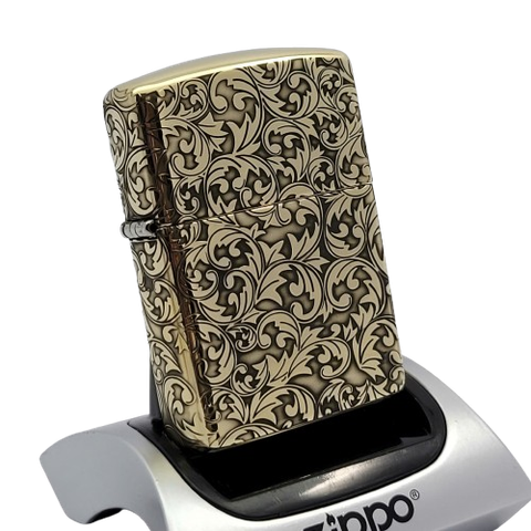 Bật Lửa Zippo Armor Đồng Nguyên Khối Khắc Chủ Đề Hoa Văn Dây Leo ZKB126