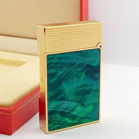 Bật Lửa Dupont Xăng Mạ Vàng Khảm Trai Ánh Xanh Lá Cây Nắp Vân Kim Cương DX25