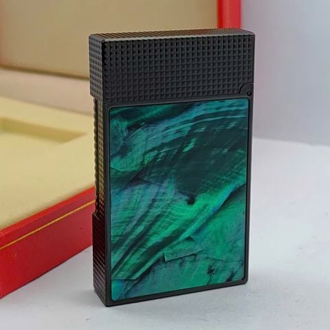 Bật Lửa Dupont Gas Đá Mạ Đen Khảm Trai Ánh Xanh Lá Cây Nắp Vân Kim Cương D209