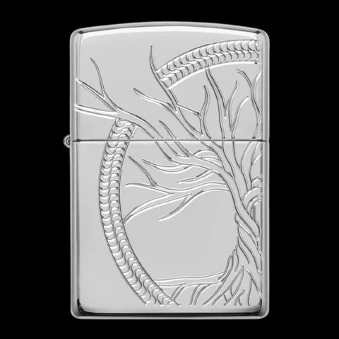Bật Lửa Zippo Sterling Silver Bạc Đúc Nguyên Khối Armor Vỏ Dầy Chủ Đề Tree of Life Design Hoa Văn ZB89