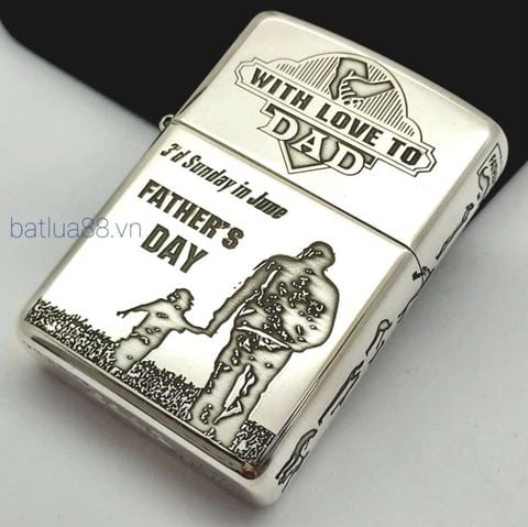 BẬT LỬA ZIPPO BẠC ĐÚC NGUYÊN KHỐI STERLING CHỦ ĐỀ CHA VÀ CON ZB45