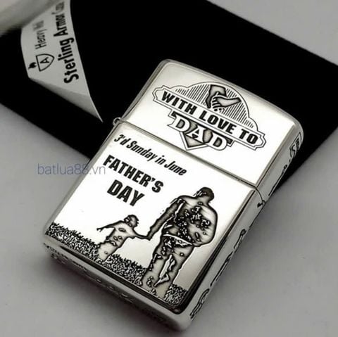 BẬT LỬA ZIPPO ARMOR VỎ DẦY BẠC ĐÚC NGUYÊN KHỐI STERLING CHỦ ĐỀ CHA CON - ZB20
