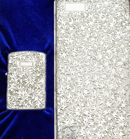 Bộ Bật Lửa Bạc Nguyên Khối Thủ Công Thập Niên 1950 Hoa Văn Tinh Xảo Cực Hiếm Phù Hợp Sưu Tầm Hoặc Làm Quà Biếu Tặng Đẳng Cấp Giá Trị Sang Trọng ZB81
