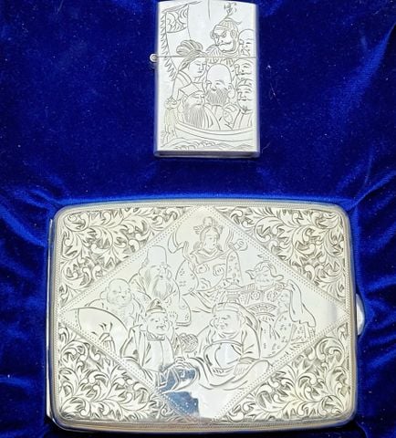 Bộ Bật Lửa Bạc Nguyên Khối Thủ Công Thập Niên 1950 Thất Phúc Thần May Mắn Phù Hợp Sưu Tầm Hoặc Làm Quà Biếu Tặng Đẳng Cấp Giá Trị Sang Trọng ZB79