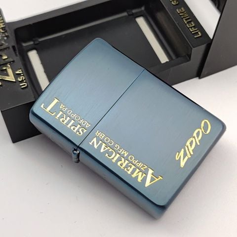 Bật Lửa Zippo Đồng Nguyên Khối Phủ Titanium Coating Xanh Navy Triện Vàng Hiếm Gặp Đời XI La Mã Năm 1995 ZL751