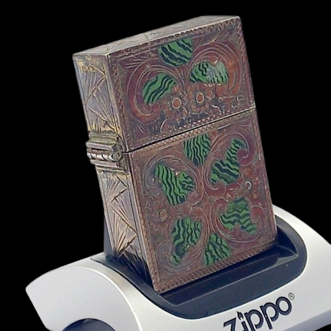 Bật Lửa Vỏ Bạc Ý Hoa Văn Thủ Công Phủ Men Mẫu Cực Hiếm Gặp Sản Xuất Khoảng Thập Niên 1950s Sử Dụng Ruột Zippo, Giá Trị Sưu Tầm Cao ZBU127