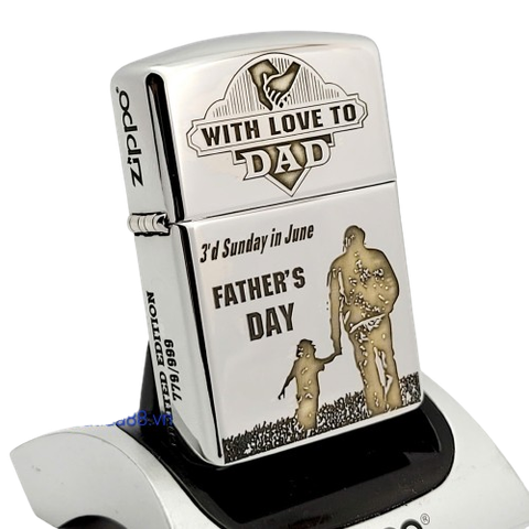 BẬT LỬA ZIPPO ARMOR VỎ DẦY CHROME BÓNG KHẮC CHA CON Ý NGHĨA 4 MẶT ZKC23