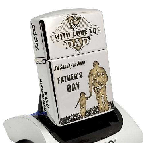 BẬT LỬA ZIPPO ARMOR VỎ DẦY CHROME BÓNG KHẮC CHA CON Ý NGHĨA 4 MẶT ZKC23
