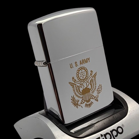 Bật Lửa Zippo Đồng Khối Mạ Chrome Trắng Bóng Logo Quân Sự Đời VI La Mã Sản Xuất Năm 1990 ZL788