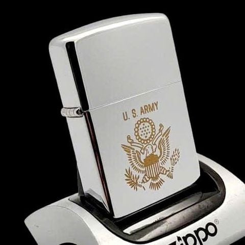 Bật Lửa Zippo Đồng Khối Mạ Chrome Trắng Bóng Logo Quân Sự Đời VI La Mã Sản Xuất Năm 1990 ZL788
