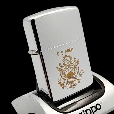 Bật Lửa Zippo Đồng Khối Mạ Chrome Trắng Bóng Logo Quân Sự Đời VI La Mã Sản Xuất Năm 1990 ZL788