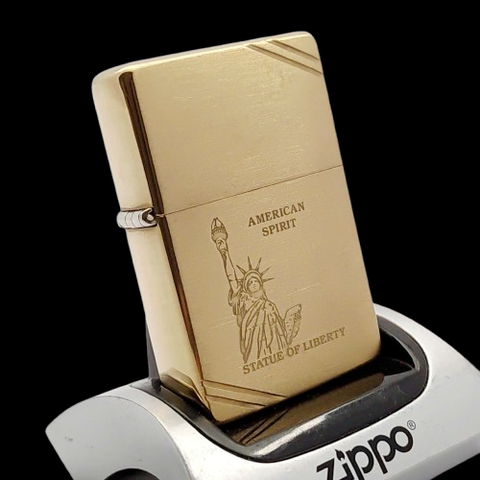Bật Lửa Zippo Đồng Nguyên Khối Bản Vintage Chặt Góc Đầu Bằng Chủ Đề Nữ Thần Tự Do Liberty Đời IX La Mã Sản Xuất Năm 1993 ZL783