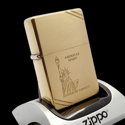 Bật Lửa Zippo Đồng Nguyên Khối Bản Vintage Chặt Góc Đầu Bằng Chủ Đề Nữ Thần Tự Do Liberty Đời IX La Mã Sản Xuất Năm 1993 ZL783