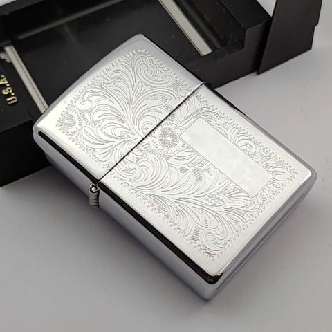 Bật Lửa Zippo Cổ Đồng Khối Mạ Chrome Venetian Hoa Văn Ý Cổ Điển Hiếm Gặp Đời XII La Mã Năm 1996 ZL787
