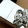 Bật Lửa Zippo Bạc Đúc Nguyên Khối Sterling Emblem Rồng Ôm Ngọc Xanh Đời Cổ Chữ Xéo Năm Thập Niên 1960s ZBU124