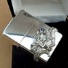 Bật Lửa Zippo Bạc Đúc Nguyên Khối Sterling Emblem Rồng Ôm Ngọc Xanh Đời Cổ Chữ Xéo Năm Thập Niên 1960s ZBU124