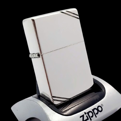Bật Lửa Zippo Bạc Đúc Nguyên Khối Bản Vintage Chặt Góc Trơn Bóng Sản Xuất Năm 1995 ZB97