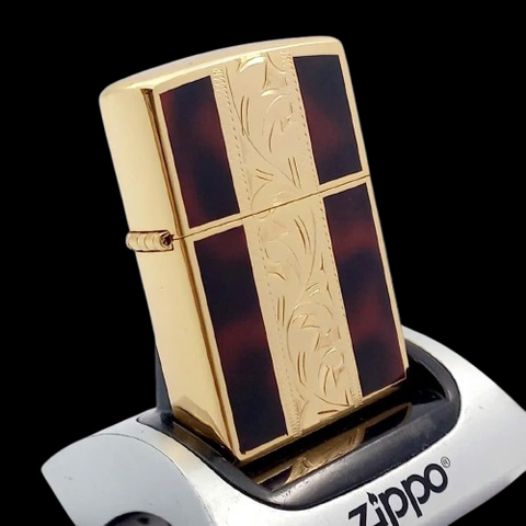 Bật Lửa Zippo Đồng Khối Mạ Vàng Gold Hoa Văn Men Cánh Gián Đời XV Năm 1999 ZL797