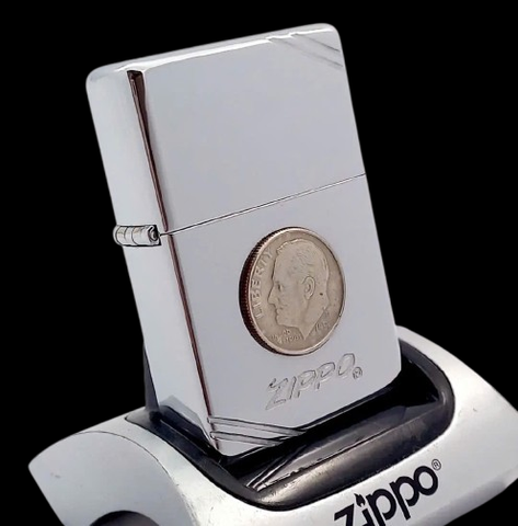 Bật Lửa Zippo Đồng Nguyên Khối Mạ Chrome Trơn Bóng Bản Vinatge Chặt Góc Emblem Liberty Hiếm Gặp Đời IX La Mã Năm 1993 ZL794