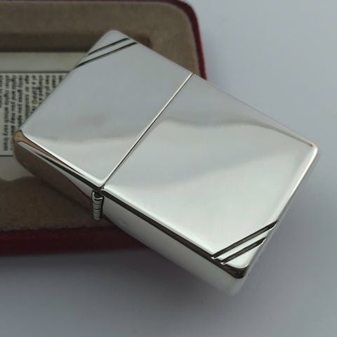 Bật Lửa Zippo Bạc Đúc Nguyên Khối Bản Vintage Chặt Góc Trơn Bóng Sản Xuất Năm 1995 ZB97