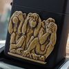 Bật Lửa Zippo Three Monkeys Black Matte Emblem 3 Con Khỉ 3 Không (Không Nghe, Không Nói, Không Nhìn) Z304