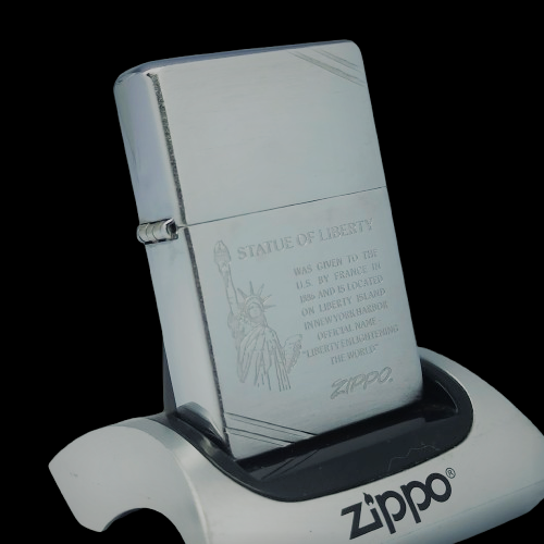 Bật Lửa Zippo Đồng Khối Mạ Chrome Phay Xước Chủ Đề Ăn Mòn Liberty Nữ Thần Tự Do Bản Vintage Chặt Góc Hiếm Gặp Năm 2000 Đời La Mã XVI Vạch Sắc ZL801