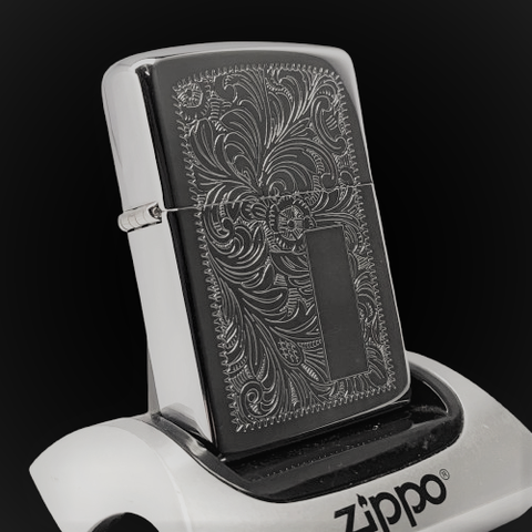 Bật Lửa Zippo Đồng Khối Mạ Chrome Khắc Ăn Mòn Chủ Đề Venetian Hiếm Gặp, Sản Xuất Năm 1991 Đời VII La Mã ZL799