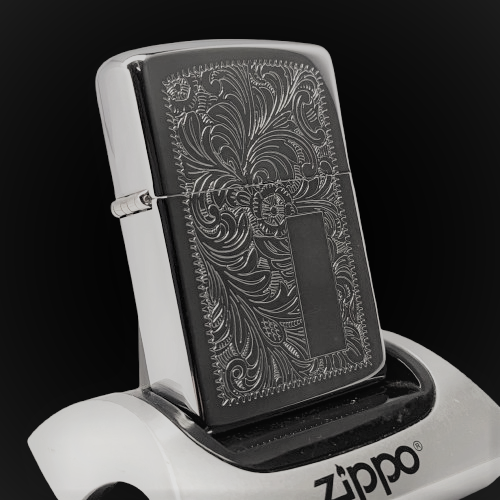 Bật Lửa Zippo Đồng Khối Mạ Chrome Khắc Ăn Mòn Chủ Đề Venetian Hiếm Gặp, Sản Xuất Năm 1991 Đời VII La Mã ZL799