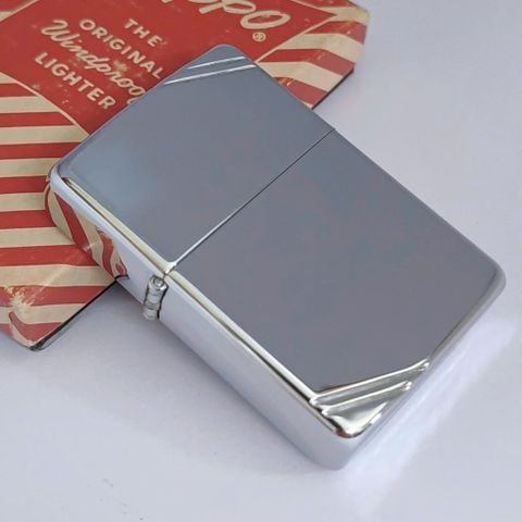 Bật Lửa Zippo Đồng Khối Mạ Chrome Vintage Chặt Góc Trắng Bóng Trơn 2 Mặt Hiếm Gặp Đời II La Mã Không Mộc Tháng Năm 1986 ZL810