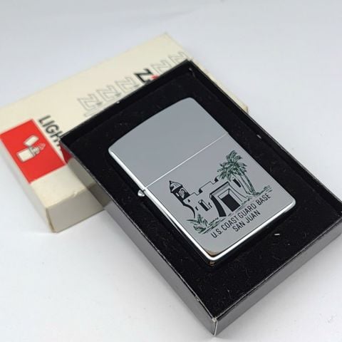 Bật Lửa Zippo Cổ Đồng Khối Mạ Chrome Trắng Chủ Đề Quân Sự Ăn Mòn Phủ Sơn Đời 3 Vạch Sắc Năm 1979 ZC491