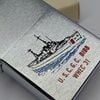 Bật Lửa Zippo Cổ Đồng Khối Mạ Chrome Trắng Xước Chủ Đề Tầu Chiến Quân Sự Ăn Mòn Phủ Sơn Đời 1 Vạch Sắc Năm 1981 ZC496