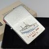 Bật Lửa Zippo Cổ Đồng Khối Mạ Chrome Trắng Xước Chủ Đề Tầu Chiến Quân Sự Ăn Mòn Phủ Sơn Đời 1 Vạch Sắc Năm 1981 ZC496
