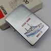 Bật Lửa Zippo Cổ Đồng Khối Mạ Chrome Trắng Chủ Đề Tầu Chiến Quân Sự Ăn Mòn Phủ Sơn Đời 1 Vạch Sắc Năm 1981 ZC499