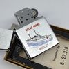 Bật Lửa Zippo Cổ Đồng Khối Mạ Chrome Trắng Chủ Đề Tầu Chiến Quân Sự Ăn Mòn Phủ Sơn Đời 1 Vạch Sắc Năm 1981 ZC499
